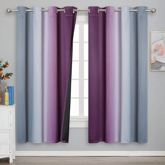 Estelar Textiler Ombre Grey and Purple Blackout Curtains 72 Inch Length 2 Panels - Image 2