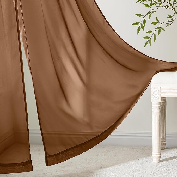 MIULEE Dark Brown Sheer Curtains 84 Inches Long 4 Panels 42 x 84 Inches | Light - Image 6