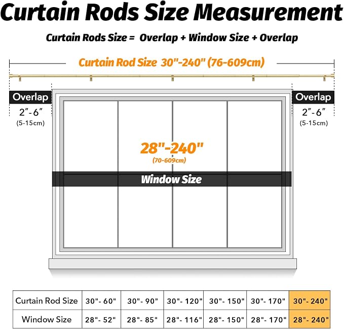 GEEBOBO Gold Curtain Rods for Windows 120 to 240 Inch, 1 Inch Extra Long Heavy - Image 5