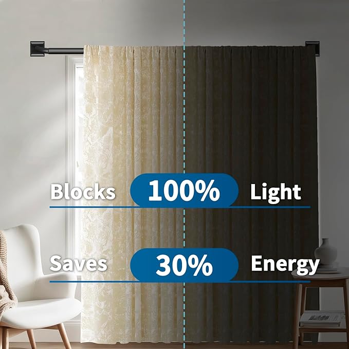 Black Curtain Rods for Windows 66-152Inch Heavy Duty Wrap Around Blackout - Image 3