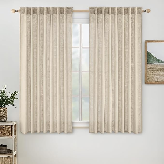 MIULEE Linen Curtains 63 Inch Length 2 Panels by MIULEE