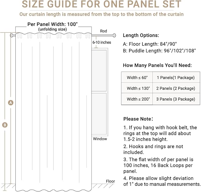 Linen Textured Total Blackout Sliding Door Curtains 84 Inches Long, Cream | - Image 8