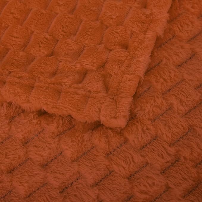 Puncuntex Burnt Orange Throw Blanket 50"×60" inches Fuzzy 3D Jacquard - Image 7