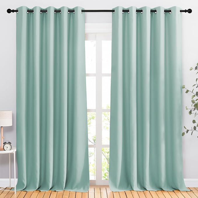 NICETOWN Aqua Blue Blackout Bedroom Curtains, Energy Saving Thermal Window by NICETOWN