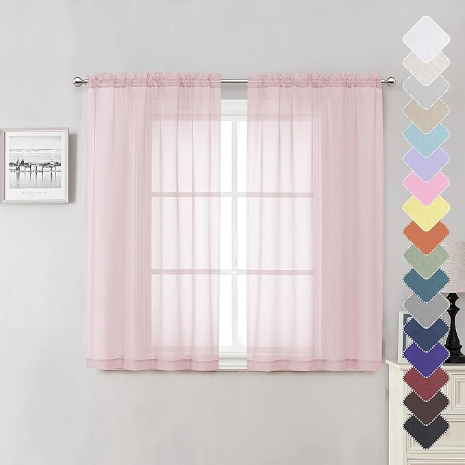 Lecloud Blush Sheer Curtains 54 Inches Long 2 Panels Set, Airy & Breathable by Lecloud