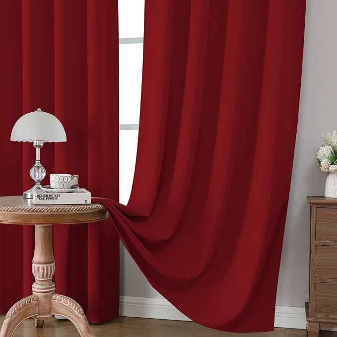 CUCRAF Red Blackout Curtains 54 inch Length 2 Panels Set, Rod Pocket Room - Image 5