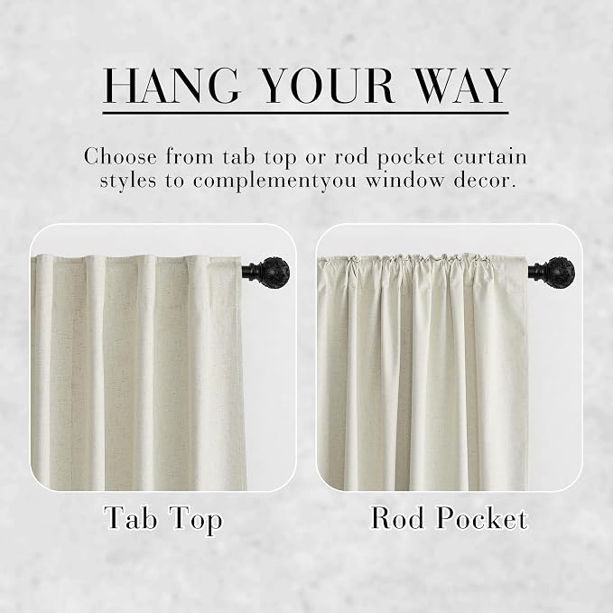 RYB HOME Cream Beige Linen 100% Blackout Curtains - Image 7