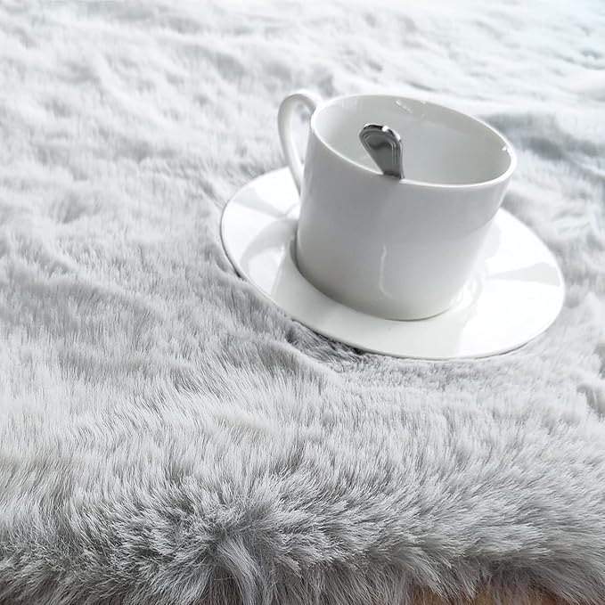 Ghouse Soft Faux Sheepskin Fur Rug 4x6 Grey Fluffy Bedside Rugs Plush Rug Shag - Image 3