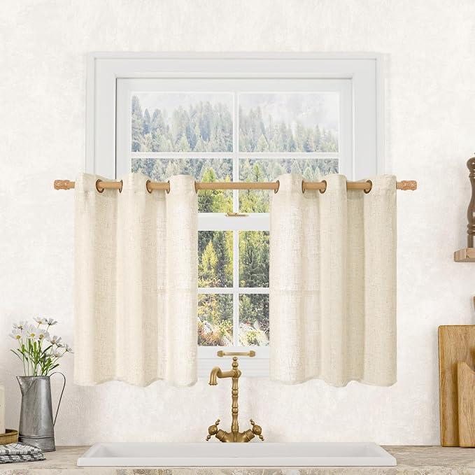 LAMIT Short Linen Window Curtains 30 Inches Long 2 Panels, 34 x 30 Inch by LAMIT