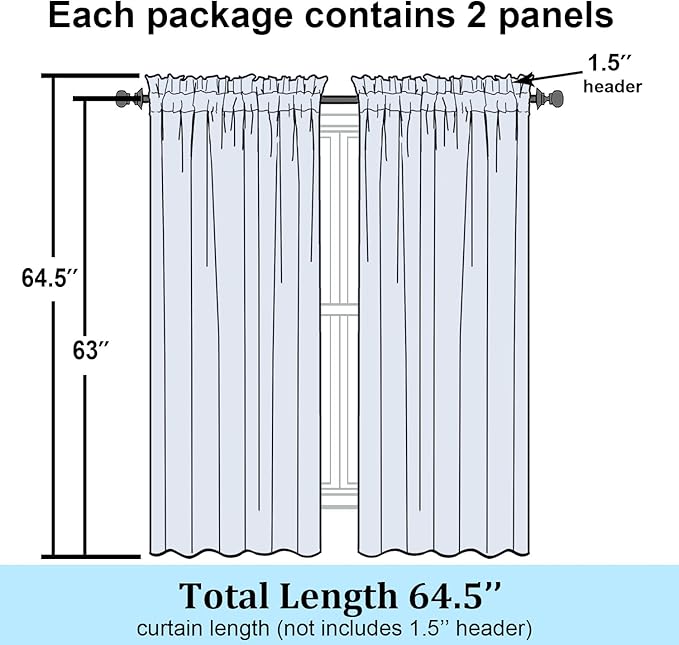 Simplebrand Lavender Semi Sheer Curtains 63 Inch Length 2 Panels, Light - Image 7