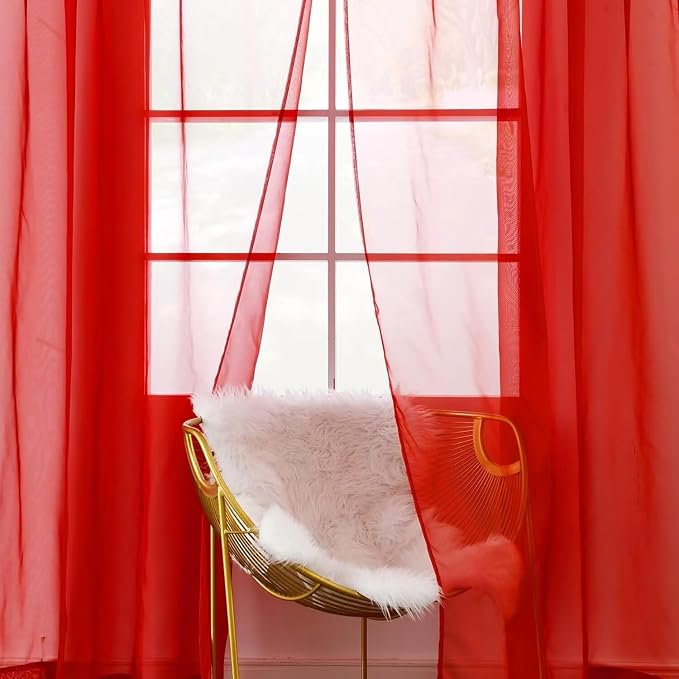 youleyar Solid Sheer Rod Pocket Curtain Voile Draperies 2 Panels White Beige - Image 3