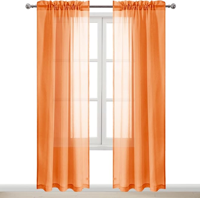 DWCN Orange Sheer Curtains 84 inches Long 2 Panels Set, Home Decoration Rod - Image 9