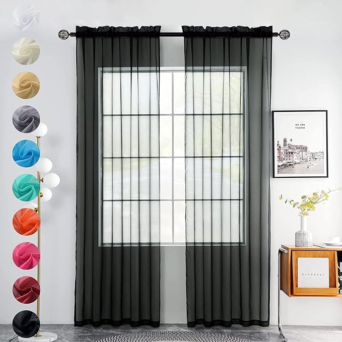 youleyar Solid Sheer Rod Pocket Curtain Voile Draperies 2 Panels White Beige by Youleyar