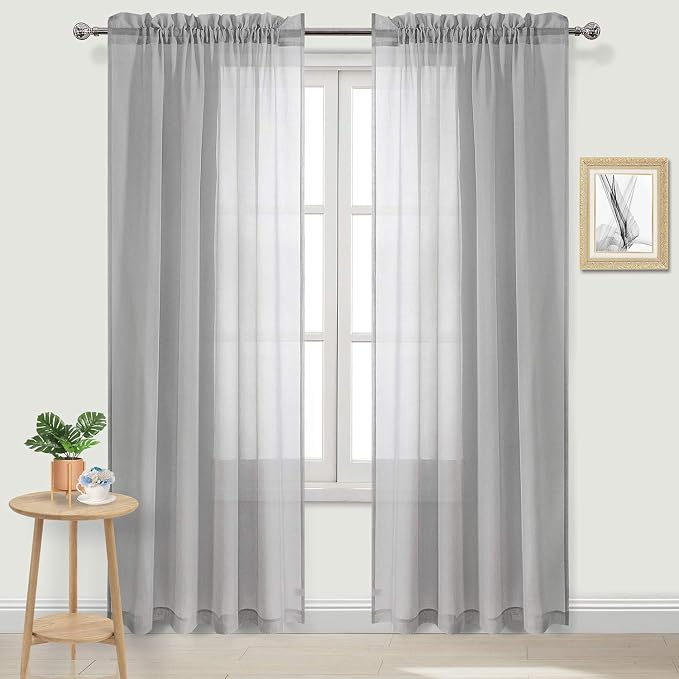 DWCN Grey Sheer Curtains Semi Transparent Voile Rod Pocket Curtains by DWCN