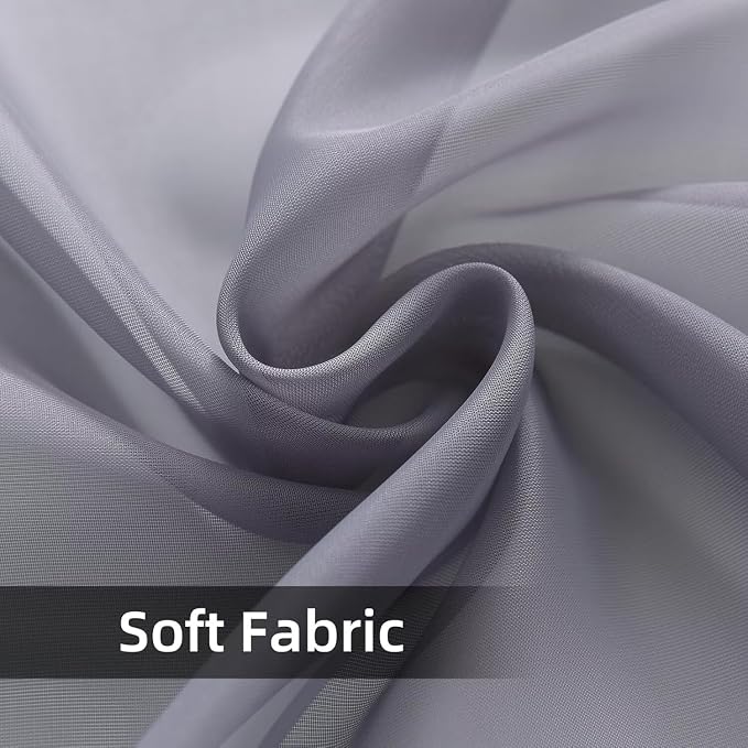 youleyar Solid Sheer Rod Pocket Curtain Voile Draperies 2 Panels White Beige - Image 5