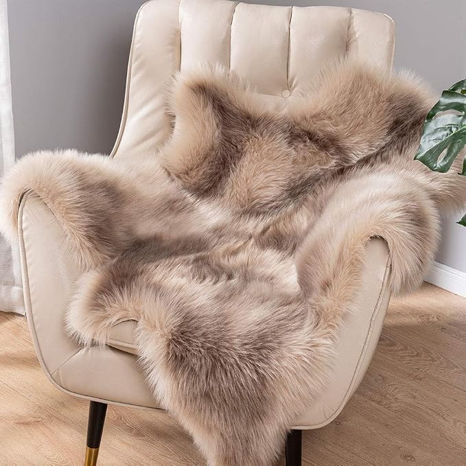 Carvapet 3x3ft Brown Faux Fur Area Rug Irregular Shaped Rug Soft Fluffy by Carvapet