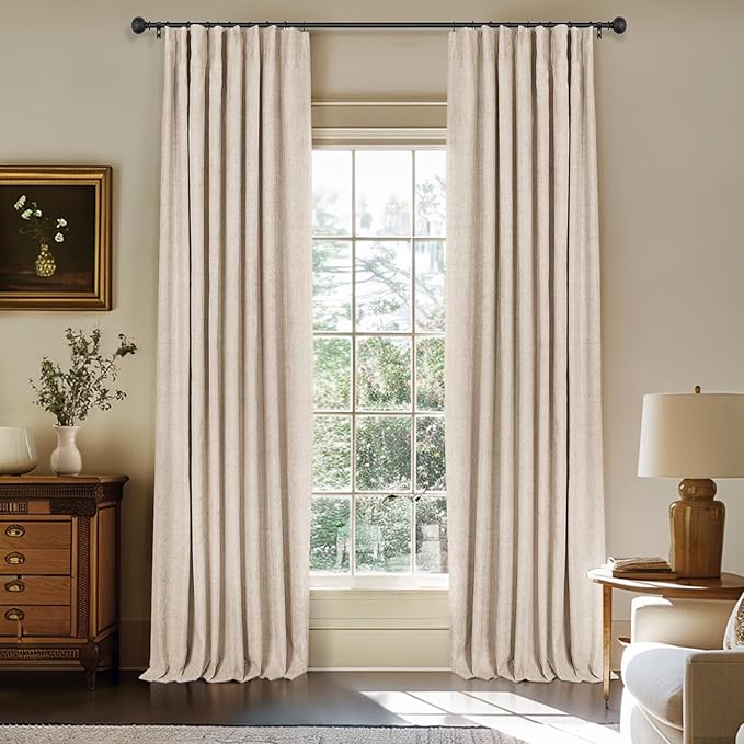 100% Blackout Curtains for Bedroom Oatmeal Linen Look Curtain 102 Inch Long | by INOVADAY