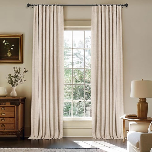 100% Blackout Curtains for Bedroom Oatmeal Linen Look Curtain 102 Inch Long | by INOVADAY