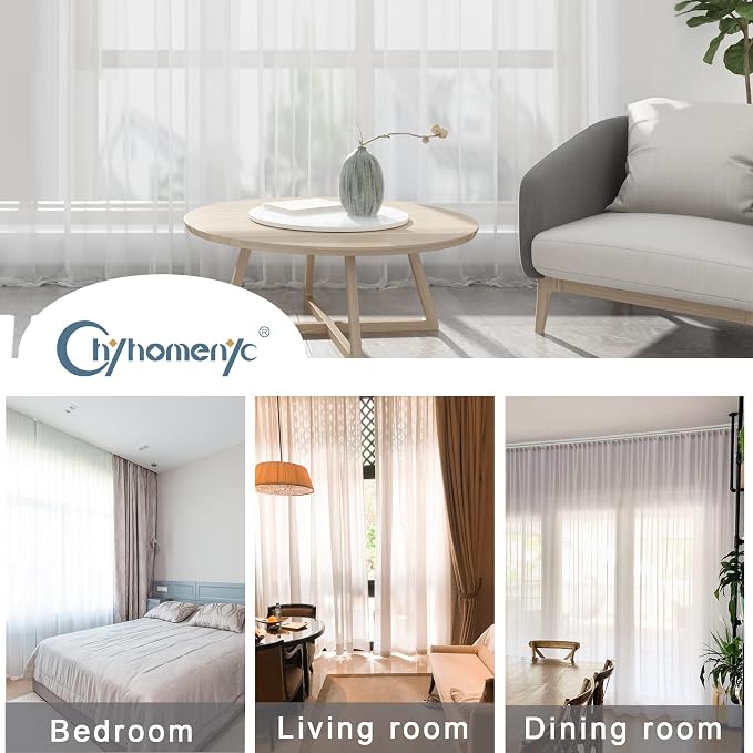Chyhomenyc Extra Long White Sheer Curtains 120 Inches Long 2 Panels Set - Image 4
