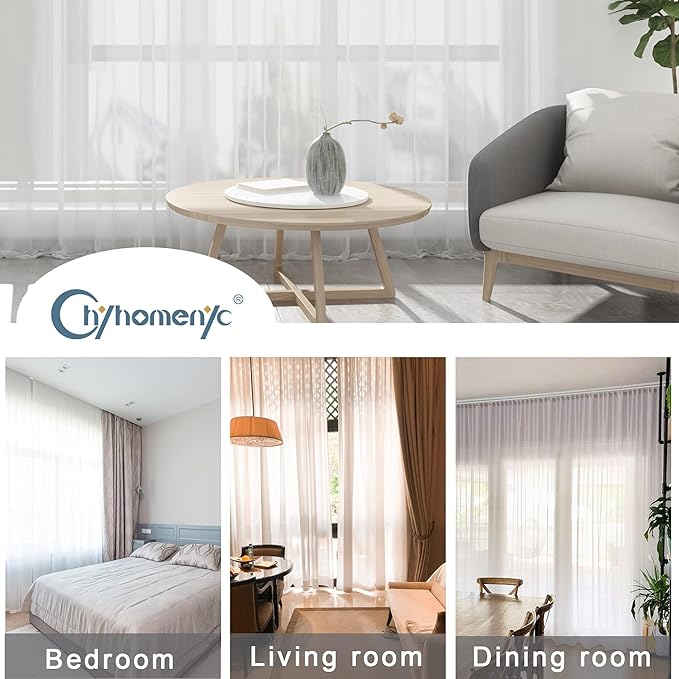 Chyhomenyc White Sheer Curtains 72 Inch Length 2 Panels, Light Filtering Top - Image 7