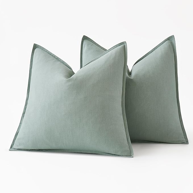 MIULEE Decorative Linen Pillow Covers 20x20 Inch Aqua Green ​Boho Farmhouse​ - Image 6