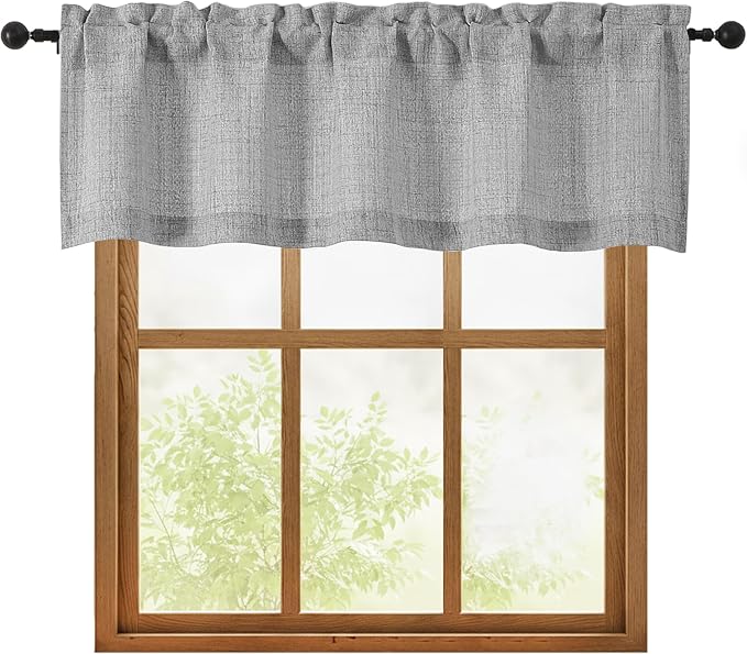 OWENIE Grey Valances for Windows 1 Pcs, Light Filtering Textured Farmhouse by OWENIE