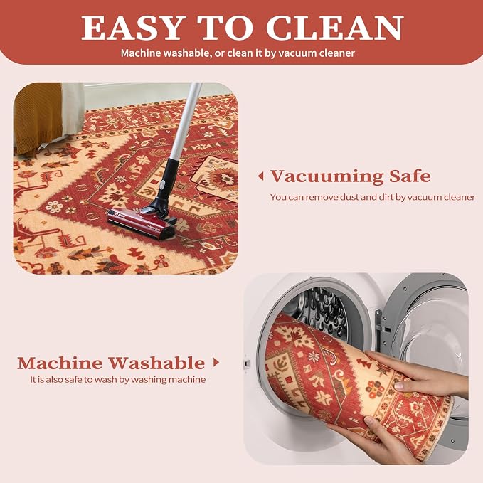 SERISSA Area Rug 3x5 Boho Rugs for Bedroom, Washable Non-Slip Living Room Rug - Image 4