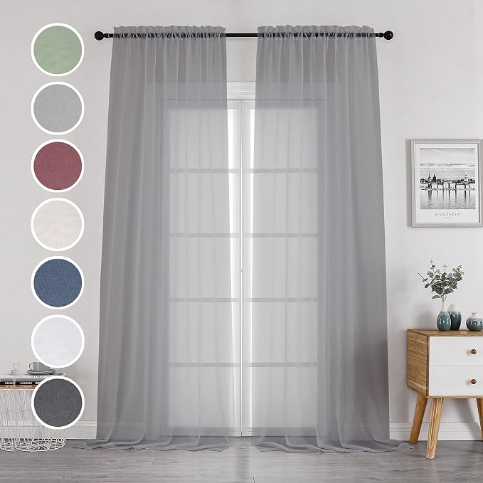 OWENIE Grey Sheer Curtains 144 inch Extra Long, Elegant and Airy Drapes - Image 2