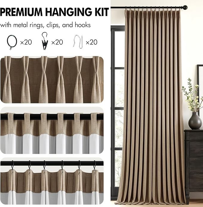 MIULEE Cafe Brown Pinch Pleated 100% Blackout Linen Curtains 40x102 Inches | - Image 8