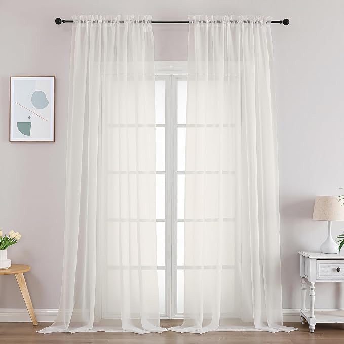 Gwine Sheer Ivory Curtains 96 Inches Long 2 Panels Set, Light Filtering Voile by Gwine