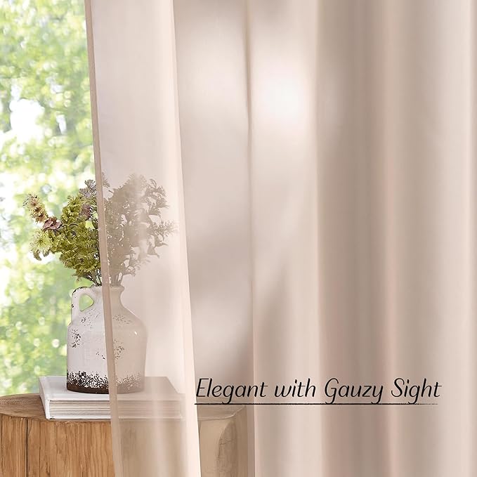 NICETOWN Taupe Sheer Curtains 90 inches Long, Grommet Airy & Elegant Light - Image 5
