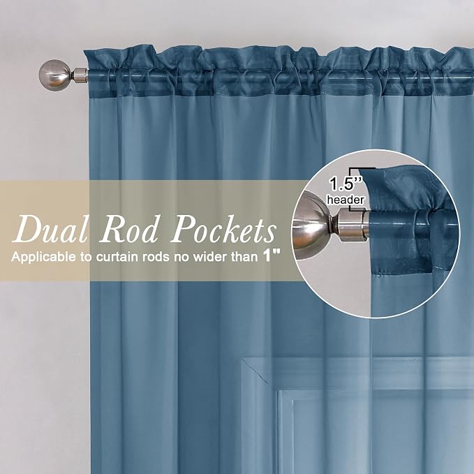 Lecloud Dusty Blue Sheer Curtains 78 Inches Long 2 Panels, Light Filtering - Image 5