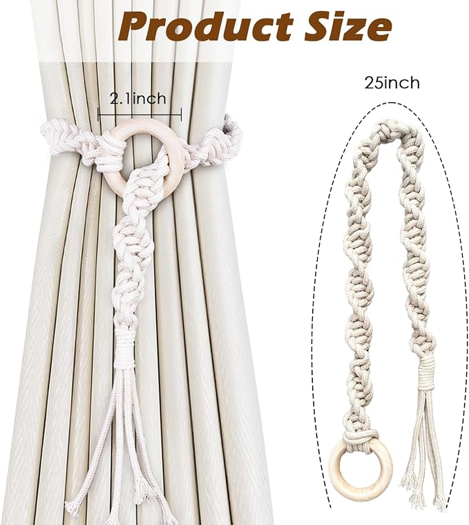 SRG Handmade Boho Curtain Tiebacks Hand Knitting Cotton Curtain Holdbacks - Image 6