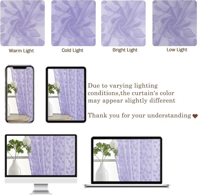 Chyhomenyc Light Purple Short Curtains 45 Inch Length 2 Panels, Light Filtering - Image 8