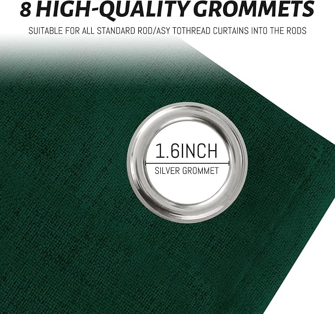 Yakamok Dark Green Linen Curtains 100% Blackout 84 Inches Long, Room Darkening - Image 4