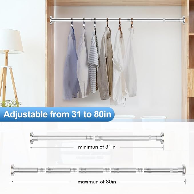 CorkLatta Chrome Shower Curtain Rod 31 to 80 Inch, 1 Inch Diameter Adjustable - Image 4