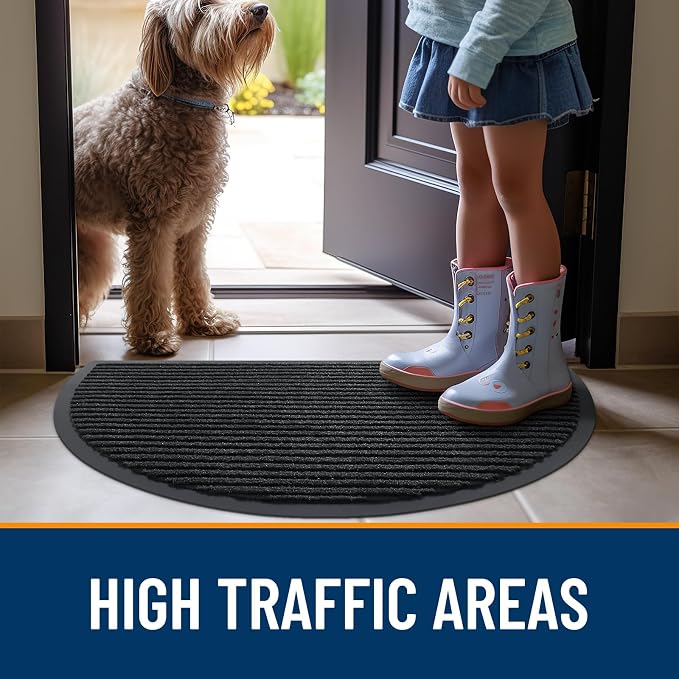 OLANLY Half Circle Front Door Mat 47x32, Waterproof Heavy-Duty Doormat | Black - Image 7