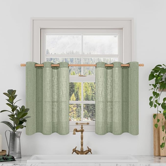 LAMIT Semi Sheer Linen Curtains 36 Inch Length, Light Filtering Panels Bronze by LAMIT