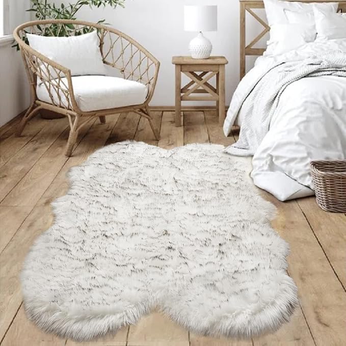 Goolela Faux Sheepskin Fur Rug 4x6 Fluffy Fuzzy Furry Carpet White - Image 2
