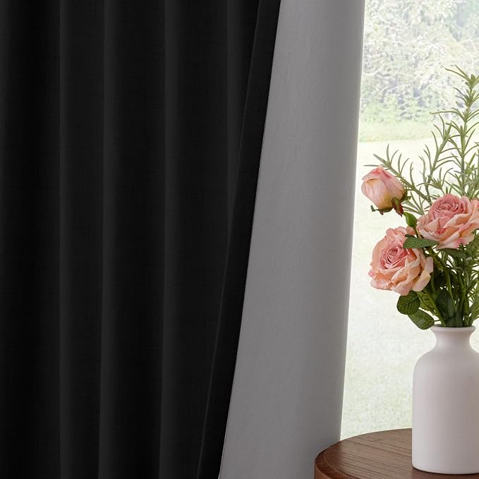 INOVADAY Linen Textured 100% Blackout Sliding Door Curtains 102x96 Black | 1 - Image 7