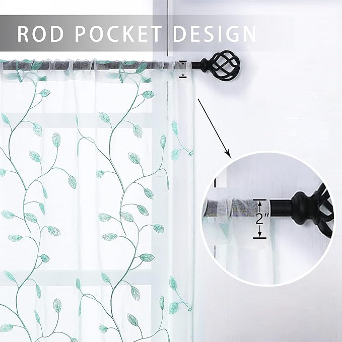 MRTREES Sheer Christmas Curtain Valance, Leaves Embroidered Small Valances - Image 2
