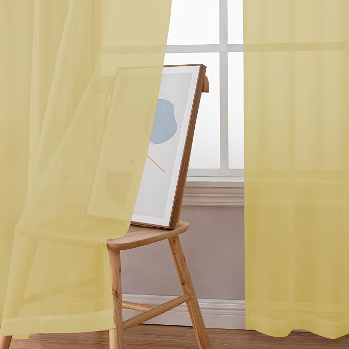 Chyhomenyc Sheer Mustard Yellow Curtains 90 inches Long 2 Panels, Light - Image 9