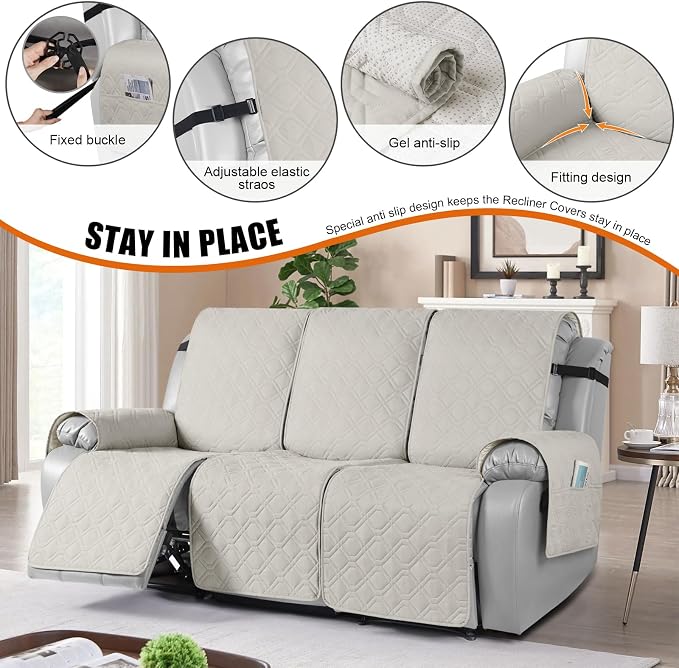VANSOFY Waterproof Recliner Couch Covers, Sofa Covers Non-Slip 1-Piece Washable - Image 3