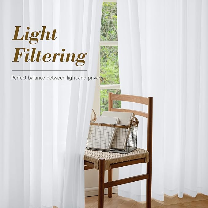 FMFUNCTEX Sheer Non-See-Through White Curtains - Image 5