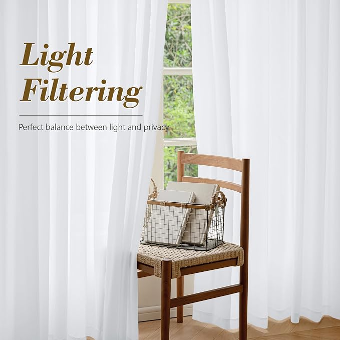 FMFUNCTEX Sheer Non-See-Through White Curtains - Image 4