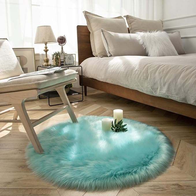 Ashler faux fur rug, Fluffy Shaggy Area Rug Ultra Soft 3 x 3 Feet Round Fur Rug - Image 2