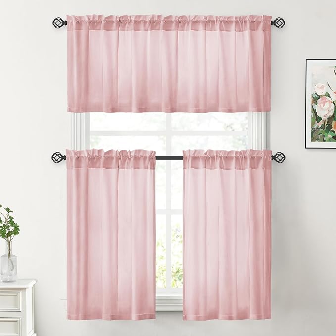 HOMEIDEAS Non-See-Through Light Pink Privacy Sheer Curtains, 30 X 36 Inches - Image 2