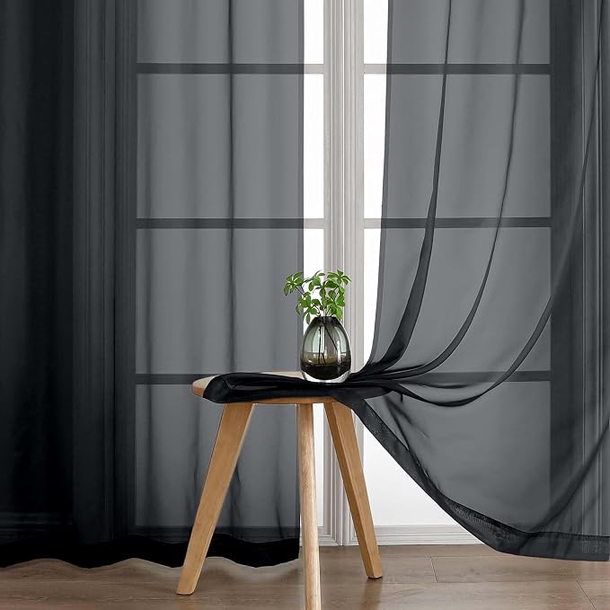 Black Sheer Curtains 216 Inches Long, Extra Long Elegant Light Filtering Voile - Image 7