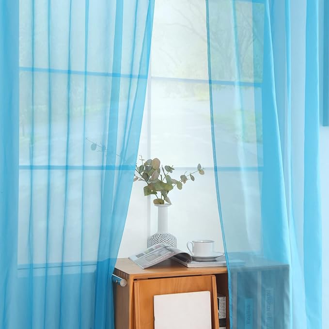 youleyar Solid Sheer Rod Pocket Curtain Voile Draperies 2 Panels White Beige - Image 4