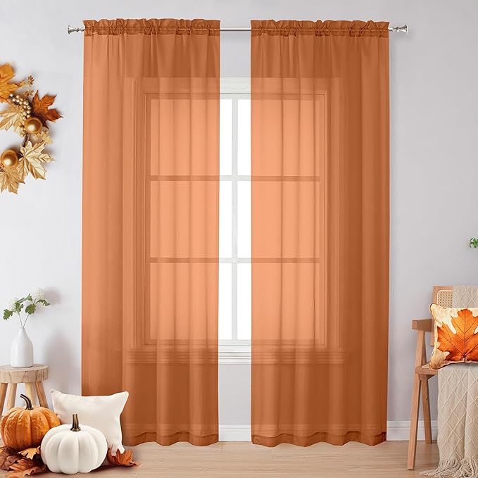 OVZME Orange Sheer Curtains 72 Inches Long 2 Panels by OVZME